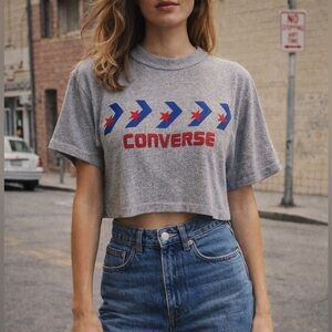 Vintage Converse 80s Single Stitch Tee Gray Crop Top Made In The USA Streetwear